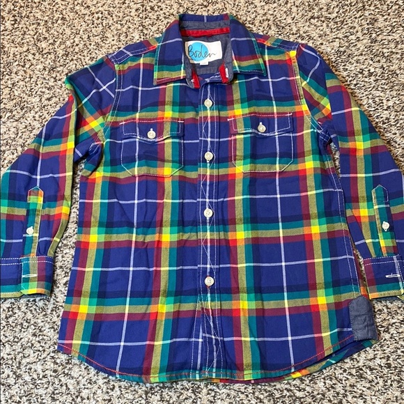 Boden Blue Yellow Red and Green Button Down Shirt Casual Plaid - Picture 1 of 5